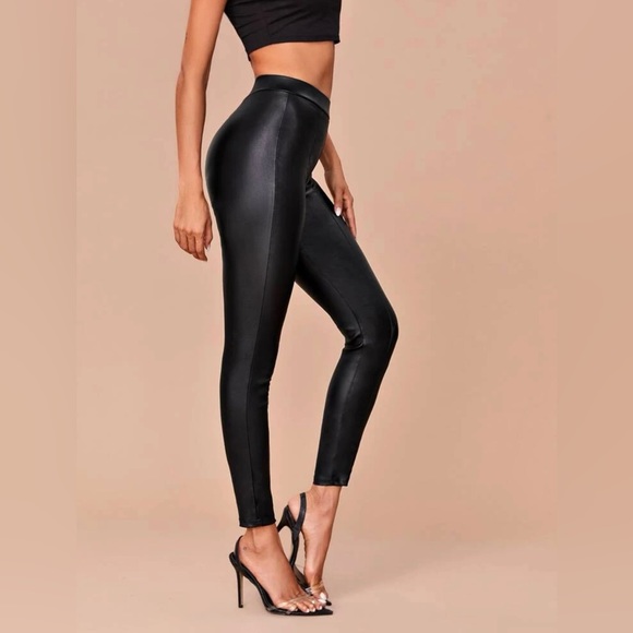 Shein High Stretch Cropped Leather Look Leather Skinny Jeans - Picture 4 of 9